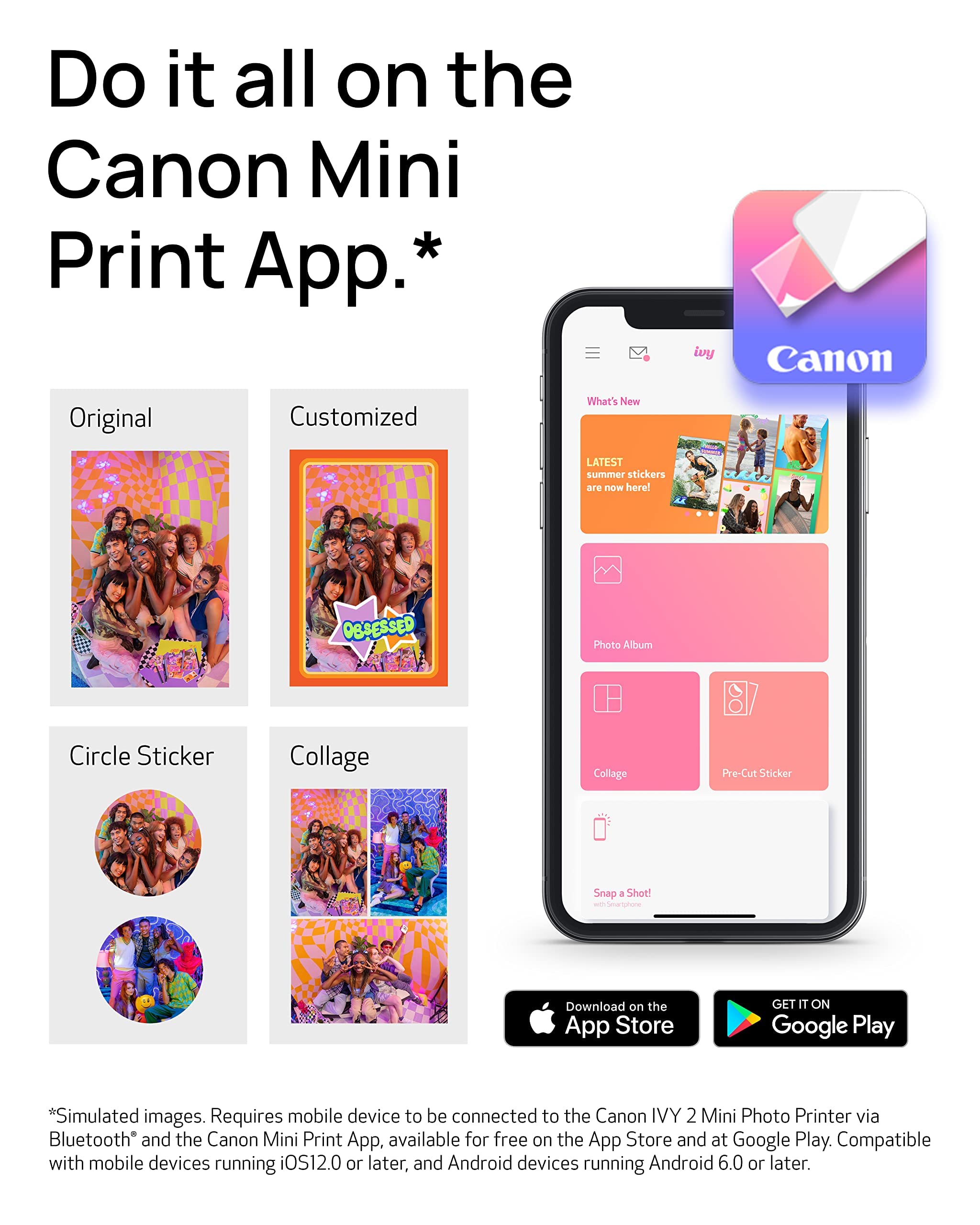 Canon Ivy 2 Mini Photo Printer (Pure White), Bluetooth Portable Smartphone Printer for iOS & Android, Bundle with 110 Zink Sticky-Back Photo Prints, LED Light Bar, Protective Case & USB Cable 🍁 All In One Marketplace Canada