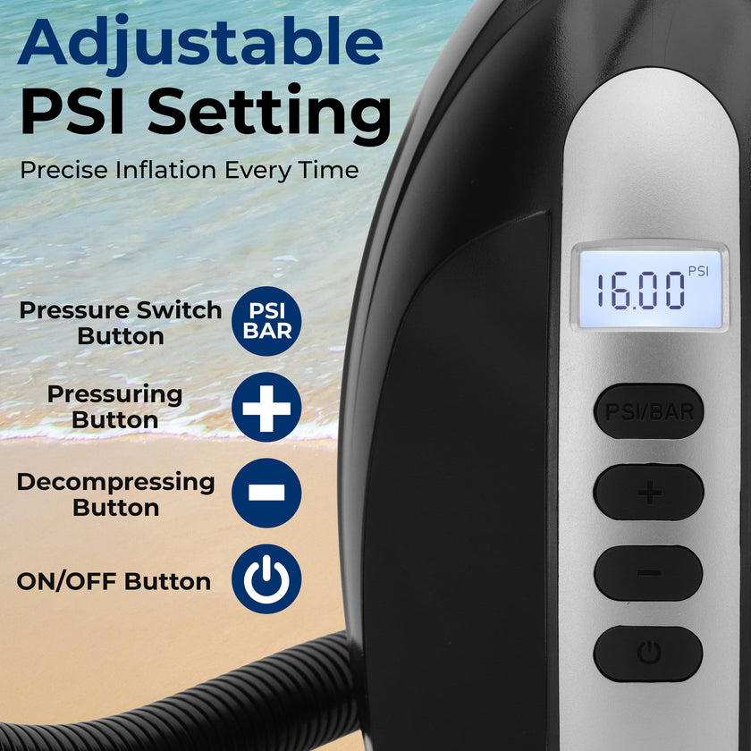 SereneLife Electric SUP Air Pump 16 PSI, Portable Paddle Board Air Compressor with Digital LCD Display, 12V DC Car Connector, Multiple Nozzle Adapters for SUPs, Boats & Inflatables 🍁 All In One Marketplace Canada