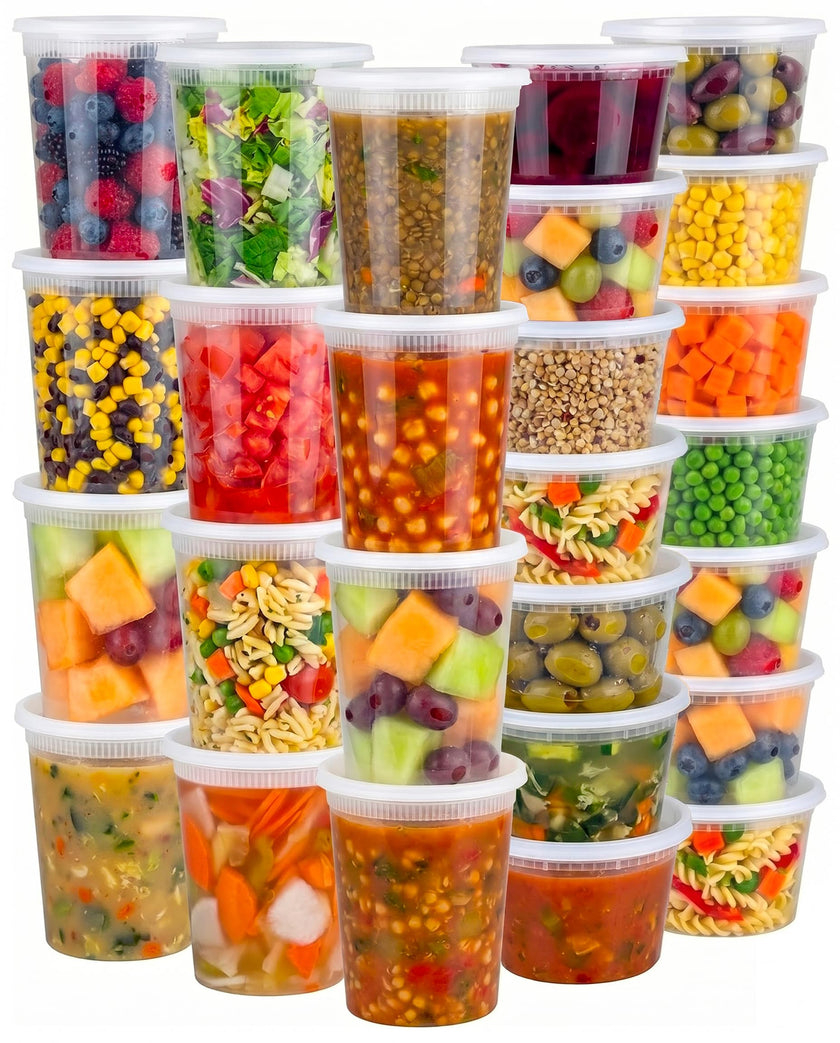 Deli Food Containers with Lids - (48 Sets) 24-32 Oz Quart Size & 24-16 Oz Pint Size Airtight Food Storage Takeout Meal Prep Containers with 54 Lids, BPA-Free, Dishwasher, Microwave Safe 🍁 All In One Marketplace Canada