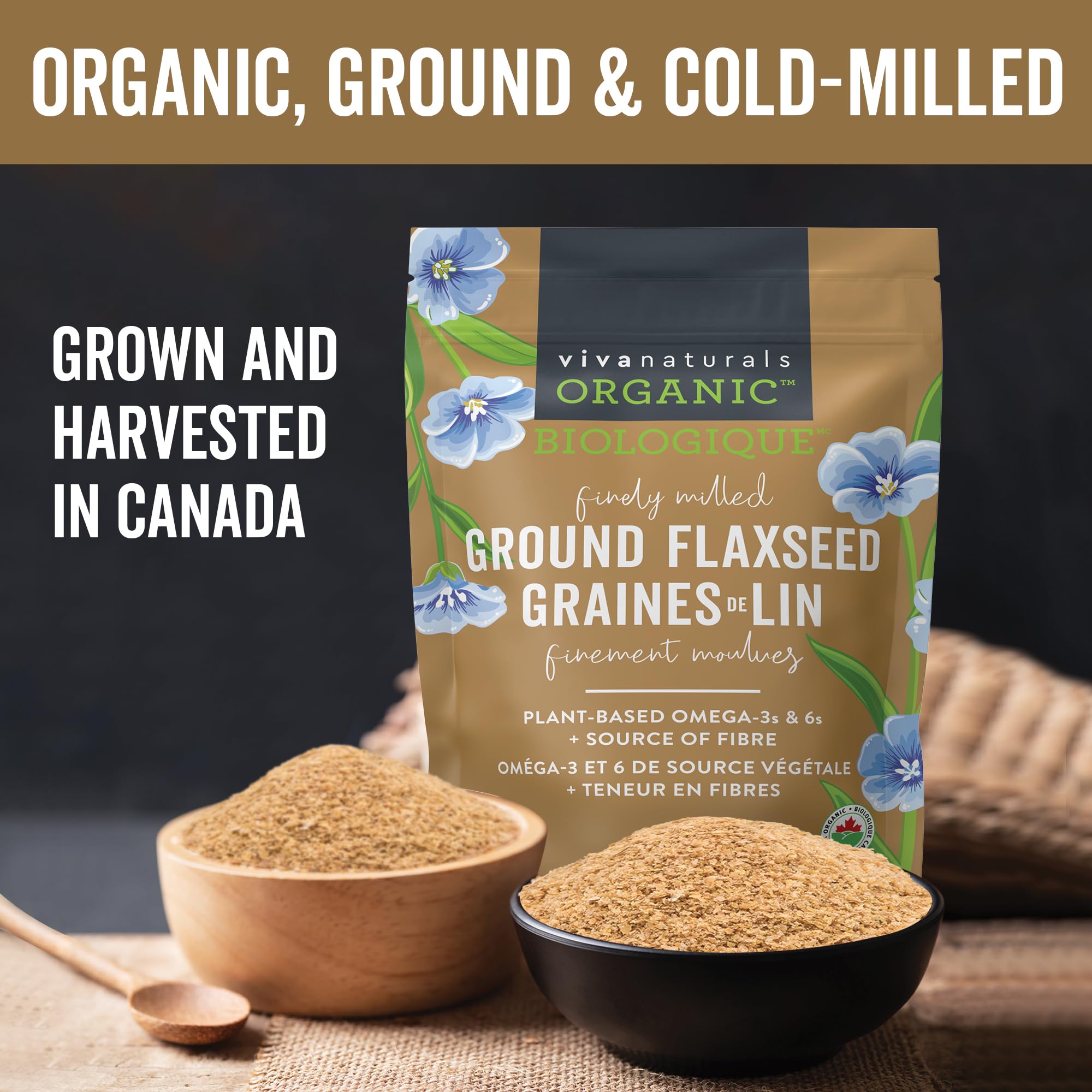 Viva Naturals Canadian-Made Organic Ground Flaxseed - Premium Flax Seeds for Baking, Smoothies - Certified Organic, Non-GMO, Keto & Vegan Friendly Graine De Lin 425 g (15 oz) 🍁 All In One Marketplace Canada