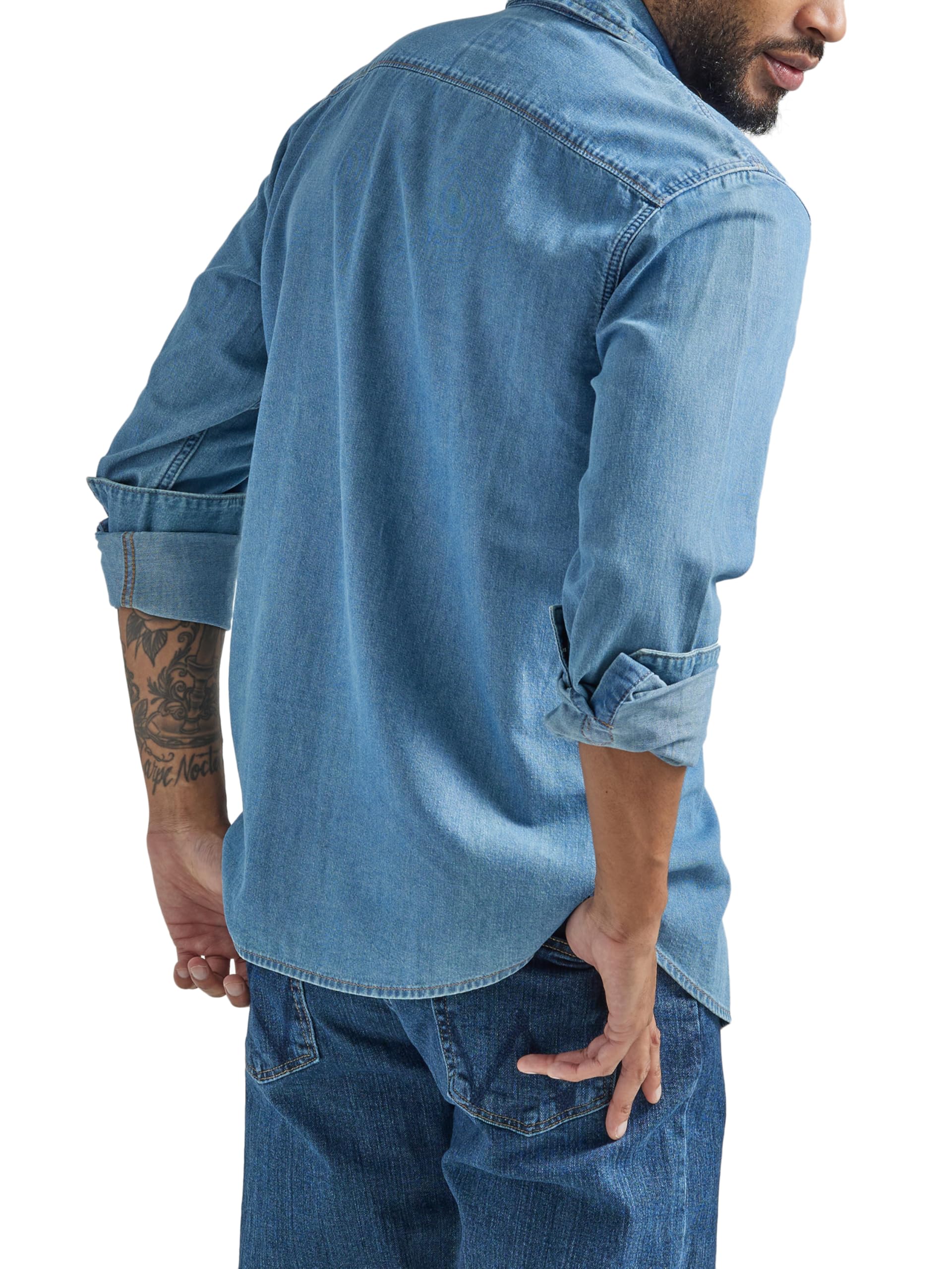 Wrangler Men's Iconic Denim Regular Fit Snap Shirt, Lake Wash, Large 🍁 All In One Marketplace Canada