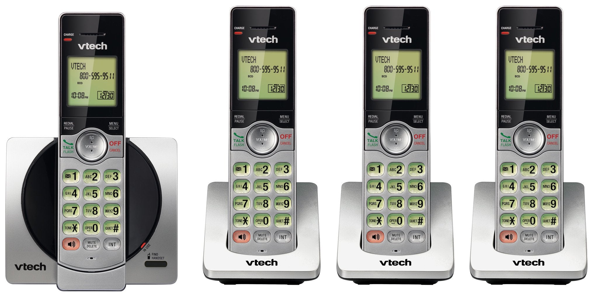 VTech DECT 6.0 Four Handset Cordless Phones with Caller ID, Backlit Keypads and Screens, Full Duplex Handset Speakerphones, Call Block, (Non ITAD Version) Silver/Black - CS6919-4 🍁 All In One Marketplace Canada