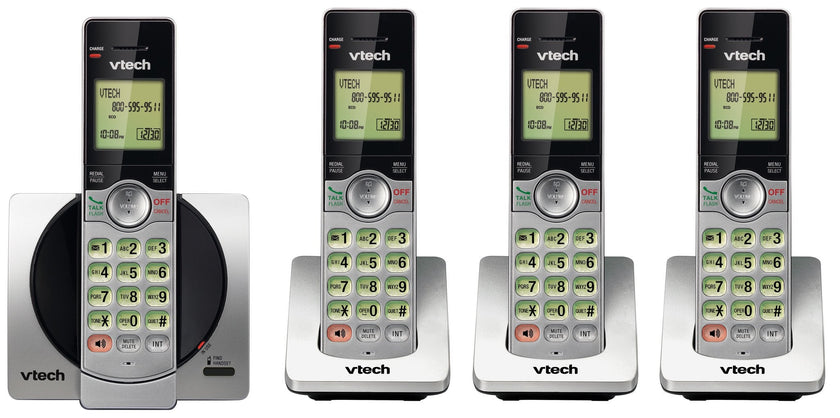 VTech DECT 6.0 Four Handset Cordless Phones with Caller ID, Backlit Keypads and Screens, Full Duplex Handset Speakerphones, Call Block, (Non ITAD Version) Silver/Black - CS6919-4 🍁 All In One Marketplace Canada