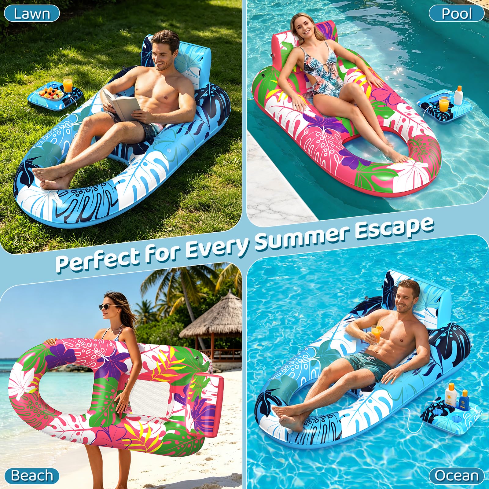 SEETOHOME 2 Pack Pool Floaties for Adults, Heavy Duty Inflatable Pool Lounger Floating Adult with Detachable Cup Holders & Backrest, Adult Pool Float Lounger for Beaches, Lakes, Rivers, Parties 🍁 All In One Marketplace Canada