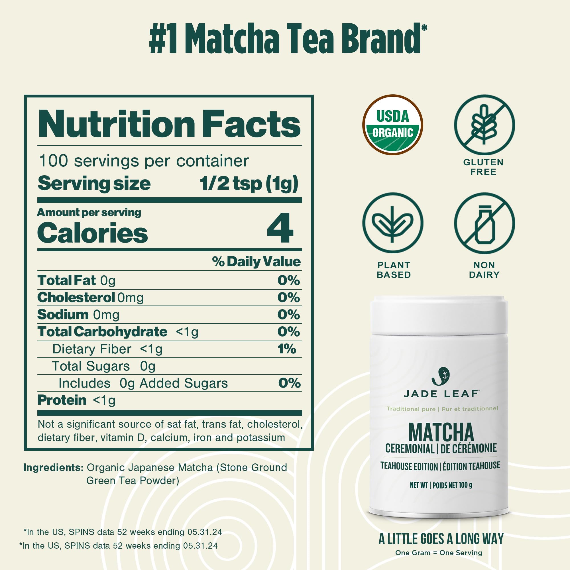 Jade Leaf Matcha Organic Ceremonial Grade Matcha Green Tea Powder - 100% Pure Japanese First Harvest Green Tea for Ceremonies, Usucha, Lattes 100g Tin (Pack of 1) 🍁 All In One Marketplace Canada