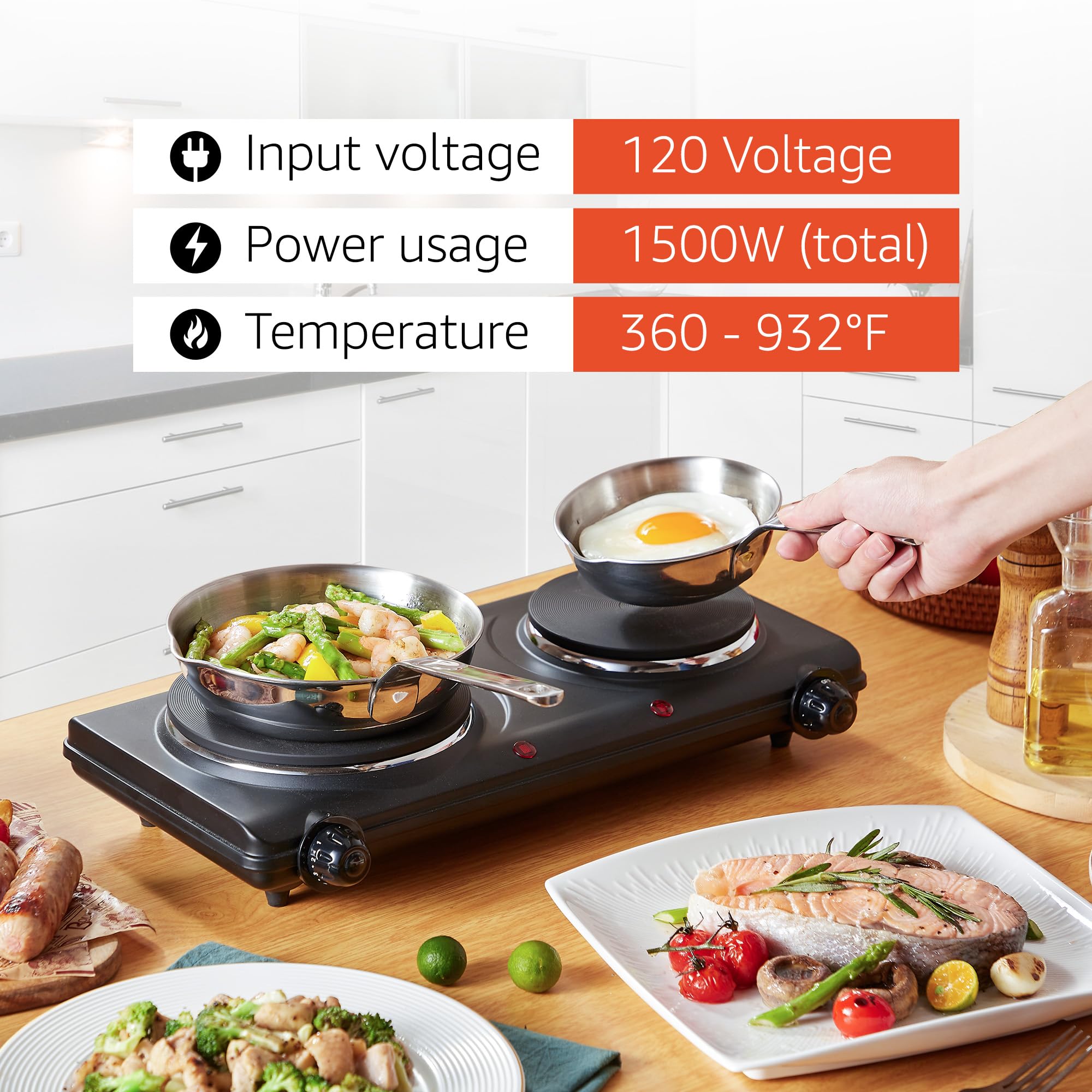 Elite Gourmet EDB-302BF# Countertop Double Cast Iron Burner, 1500 Watts Electric Hot Plate, Temperature Controls, Power Indicator Lights, Easy to Clean, Black 🍁 All In One Marketplace Canada