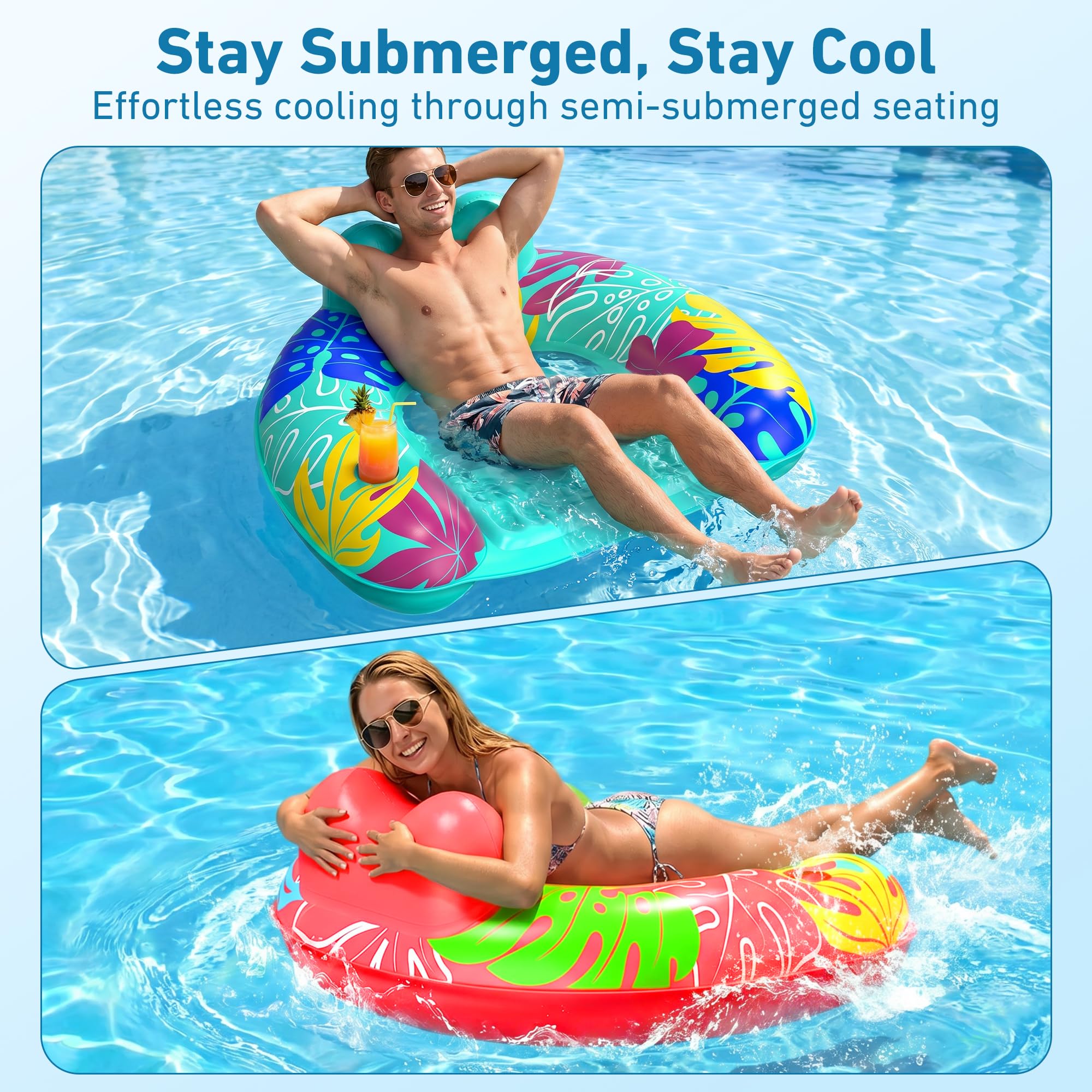 SEETOHOME 3 Pack Pool Floaties for Adults, Inflatable Pool Float Chair Adult Size with Backrest & Cup Holder Floating Pool Chair Floaties for Adults Beaches, Lakes, Rivers, Parties Water Fun 🍁 All In One Marketplace Canada
