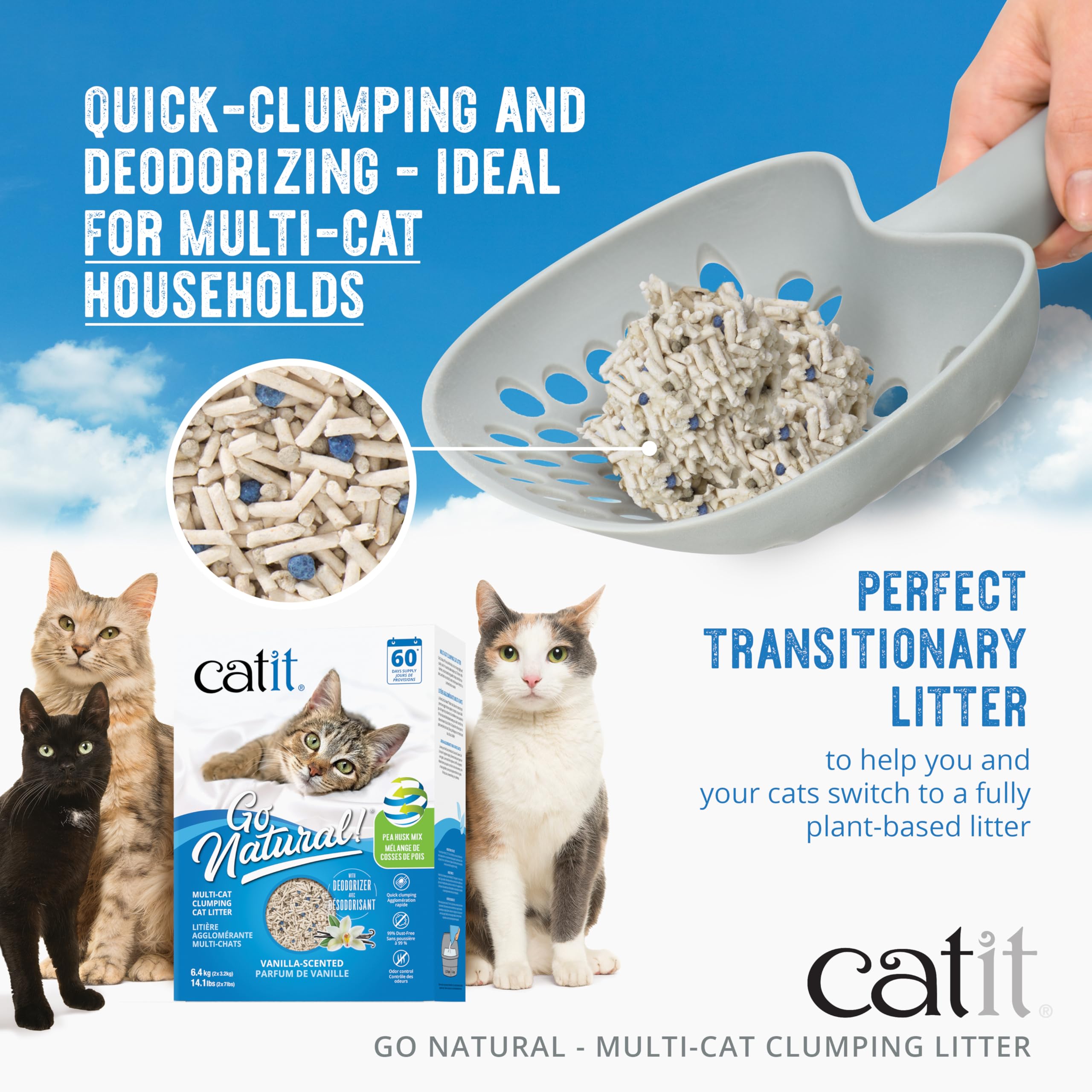 Catit Go Natural Pea Husk Multi-Cat Clumping Cat Litter, Vanilla, 6.4 kg, Dust Free & Lightweight Cat Litter, Cat Liter, Cat Litter Clumping, Bentonite Clay 🍁 All In One Marketplace Canada