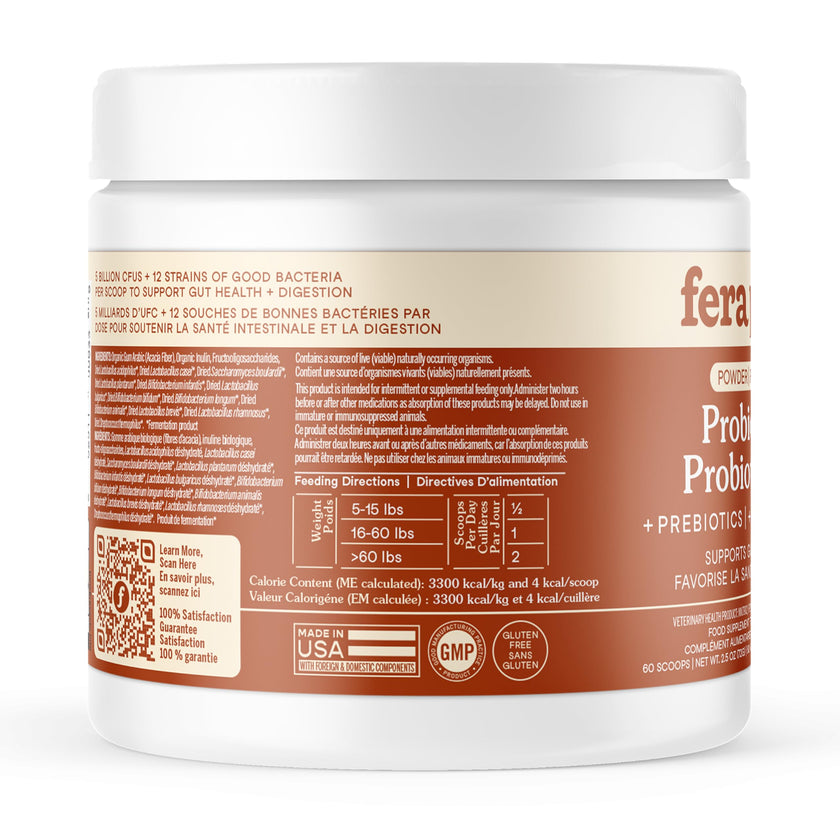 Fera Pets Probiotics for Dogs & Cats with Prebiotics - USDA Organic - Gut Health Powder Supplement with 12 Strains and 5 Billion CFUs - Supports Immunity, Energy and Skin & Coat - 60 Scoops 🍁 All In One Marketplace Canada