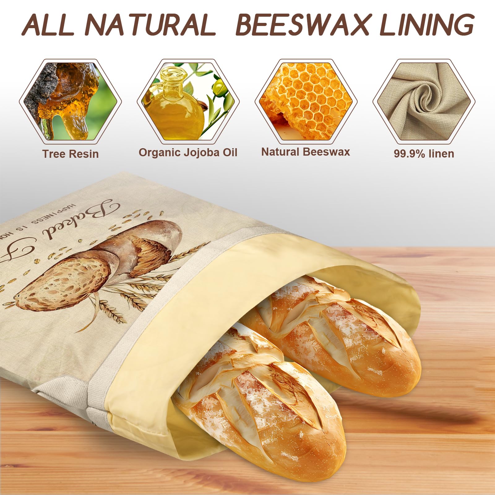 Beeswax Bread Bags for Sourdough, 2 Pack Reusable Bread Bag for Storage XL 17x13 Inch, Large Linen Bags for Homemade Sourdough - Keep Fresh, Freezer Safe 🍁 All In One Marketplace Canada