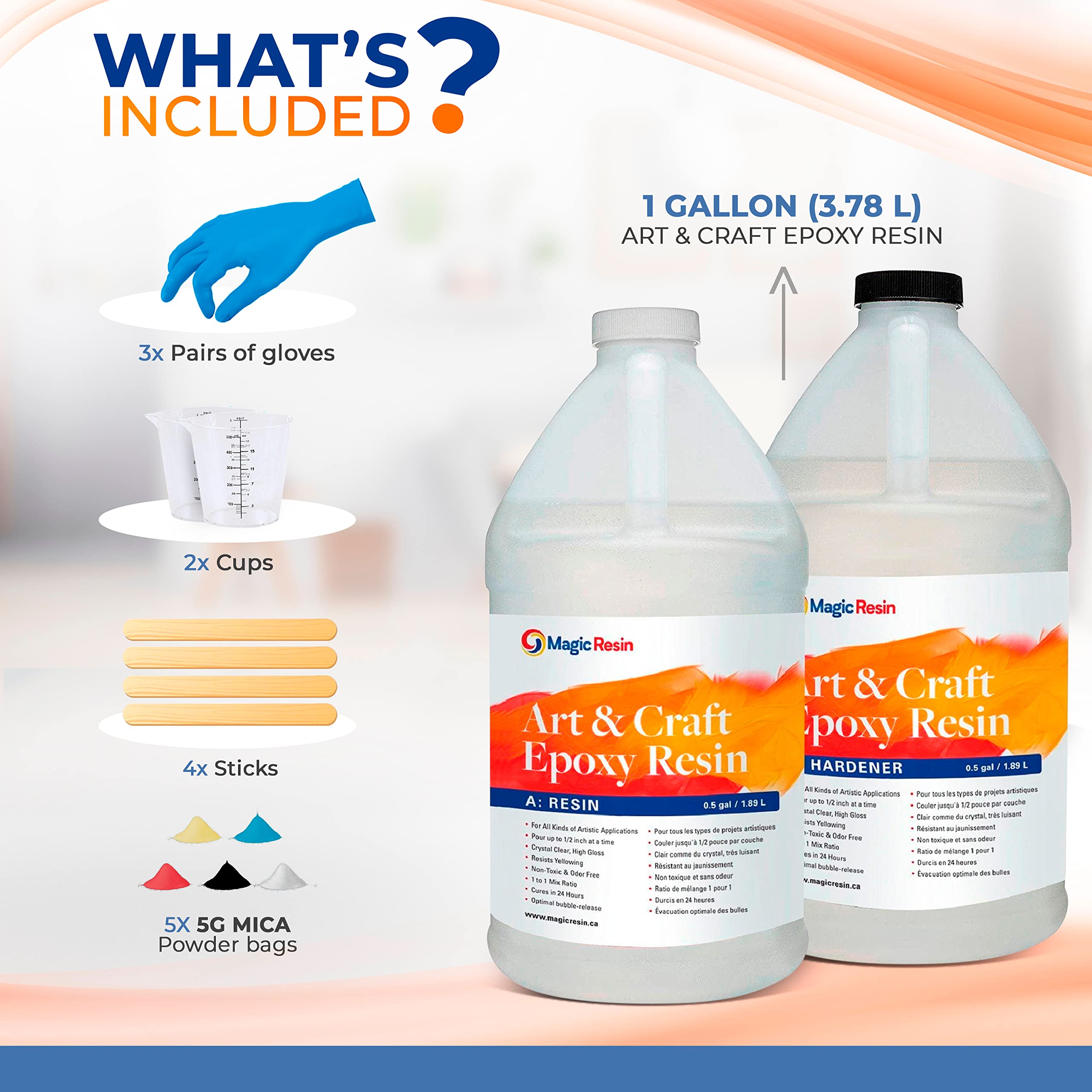 Magic Resin | Epoxy Resin Kit for Art & Craft | 1 Gallon (3.78 L) 128oz | UV Resistant & Odorless | Crystal Clear Epoxy Resin | Jewelry, Earrings, Coasters, Casting, Molding, Crafting and More 🍁 All In One Marketplace Canada