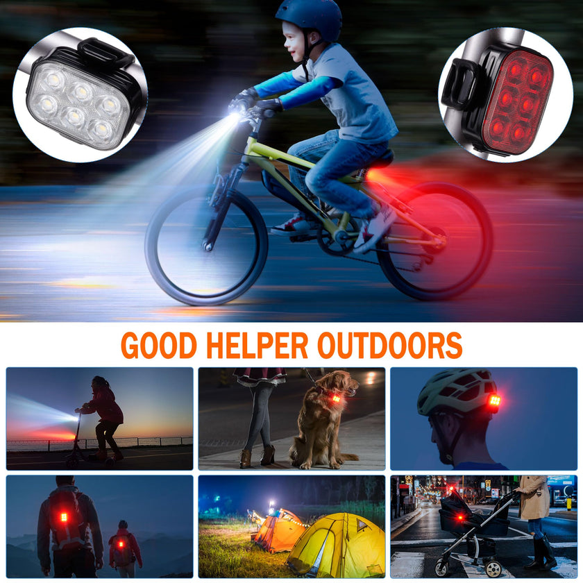 Bike Lights, Combination of Bike Front Light and Tail Light, IP65 Waterproof USB Charging, Equipped with 6 Ultra-Bright LED Beads, 4+6 Lighting Modes, Suitable for Riding at Night 🍁 All In One Marketplace Canada