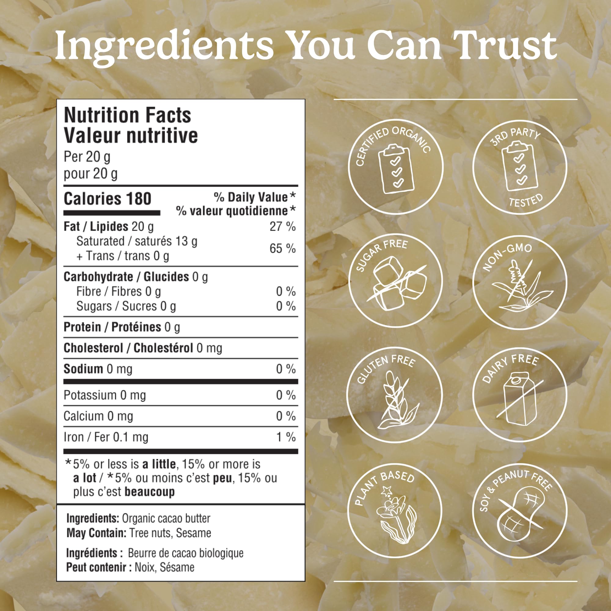 Organic Traditions Food Grade Cacao Butter, Baking Ingredient, 16oz Bag 🍁 All In One Marketplace Canada