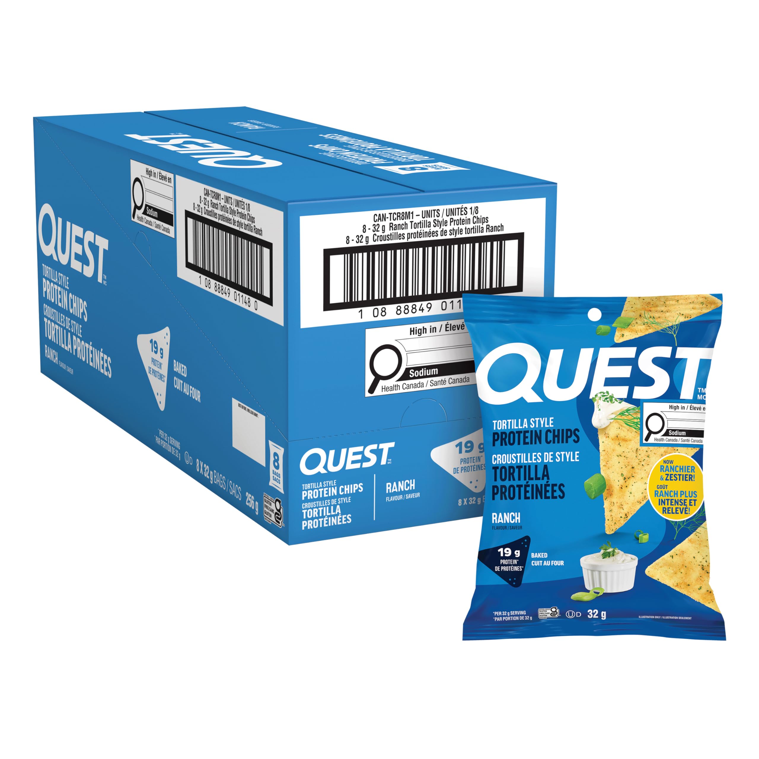 Quest Nutrition Tortilla Style Protein Chips, Ranch, High Protein, Baked, Not Fried, Gluten Free, 1g Sugar, 5g Carbs, 8ct 🍁 All In One Marketplace Canada