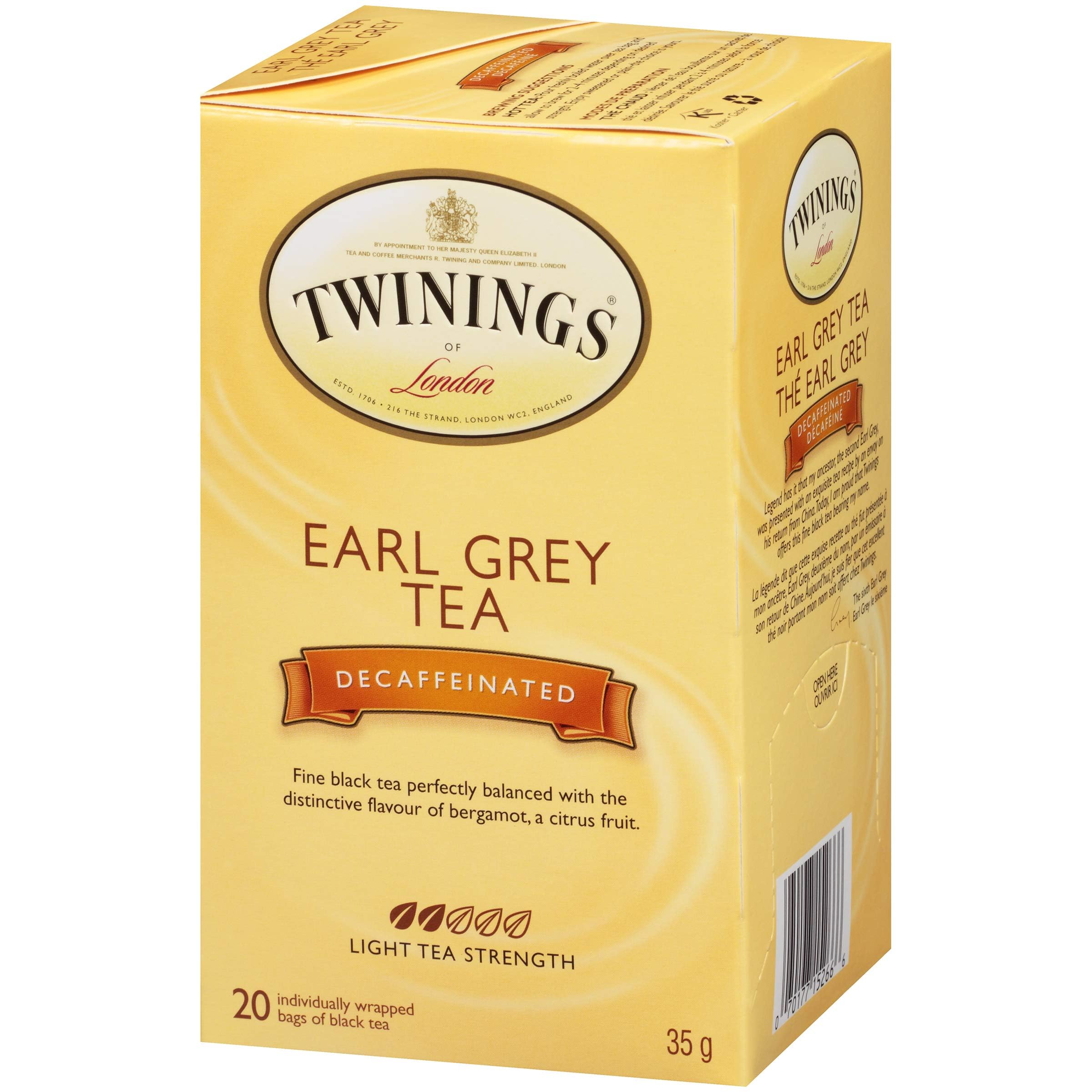 Twinings Decaf Earl Grey Individually Wrapped Teabags, Naturally Caffeine-Free, Black Tea Enhanced with Bergamot Citrus, 20 Count (Pack of 6), Enjoy Hot or Iced 🍁 All In One Marketplace Canada