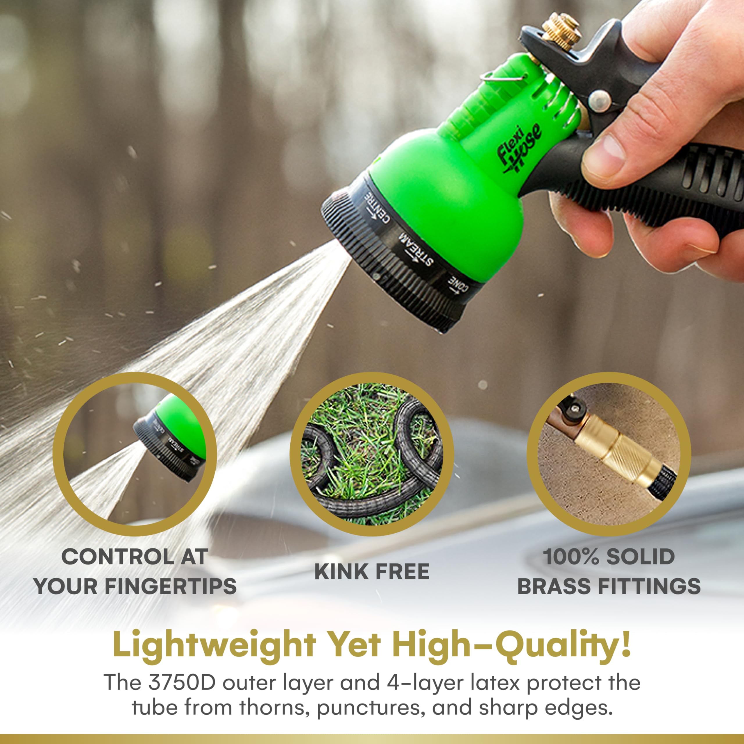 Flexi Hose with 8 Function Nozzle Expandable Garden Hose, Lightweight & No-Kink Flexible Garden Hose, 3/4 inch Solid Brass Fittings and Double Latex Core, 50 ft Black 🍁 All In One Marketplace Canada