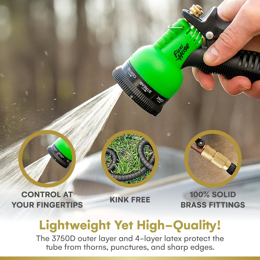 Flexi Hose with 8 Function Nozzle Expandable Garden Hose, Lightweight & No-Kink Flexible Garden Hose, 3/4 inch Solid Brass Fittings and Double Latex Core, 50 ft Black 🍁 All In One Marketplace Canada