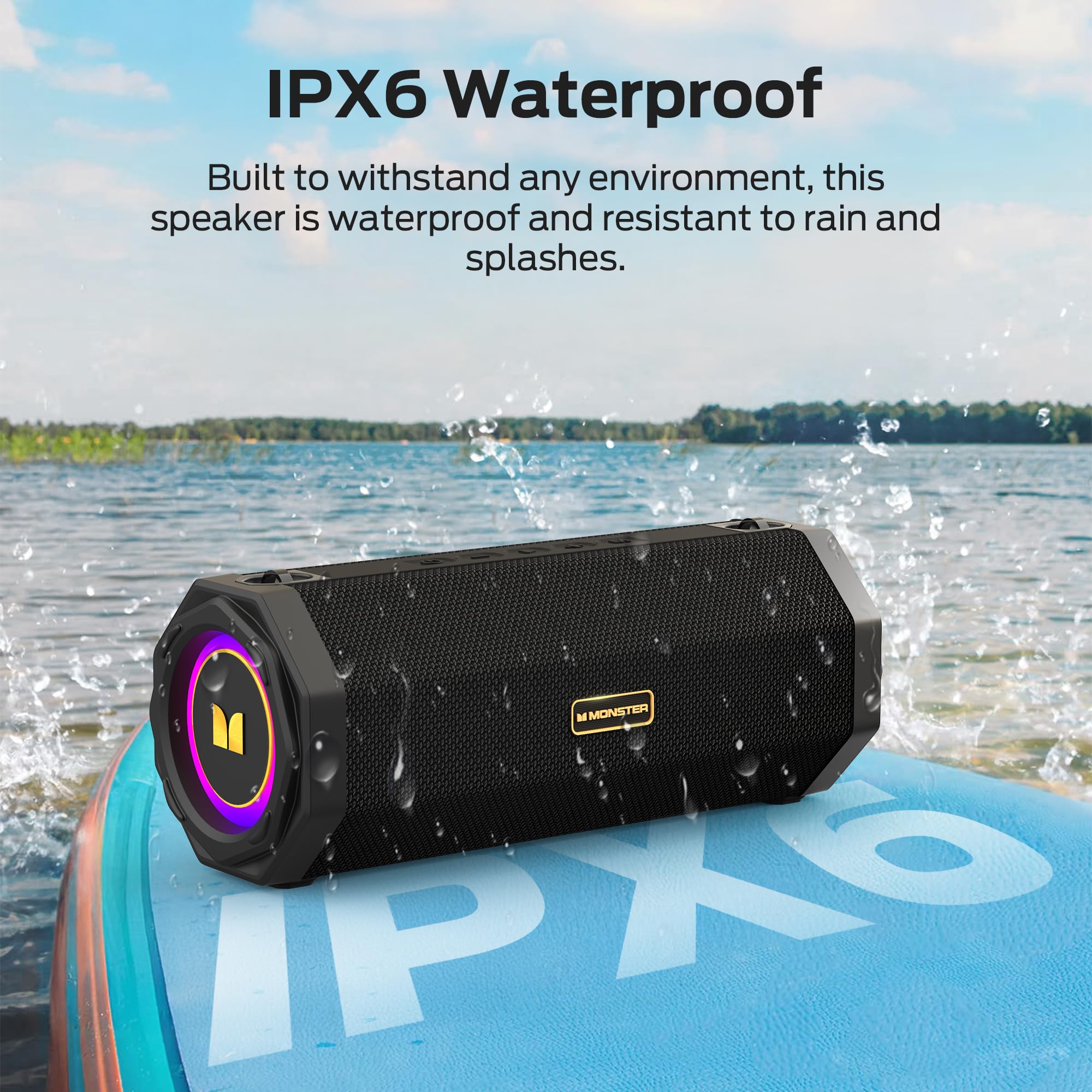 Monster Speaker S200 Wireless Portable Bluetooth Speaker, 24H Playtime, IPX6 Waterproof, 50W Stereo Sound, Bluetooth 5.4, Dual Bass Speakers, Perfect for Home, Parties, and Travel.Black 🍁 All In One Marketplace Canada