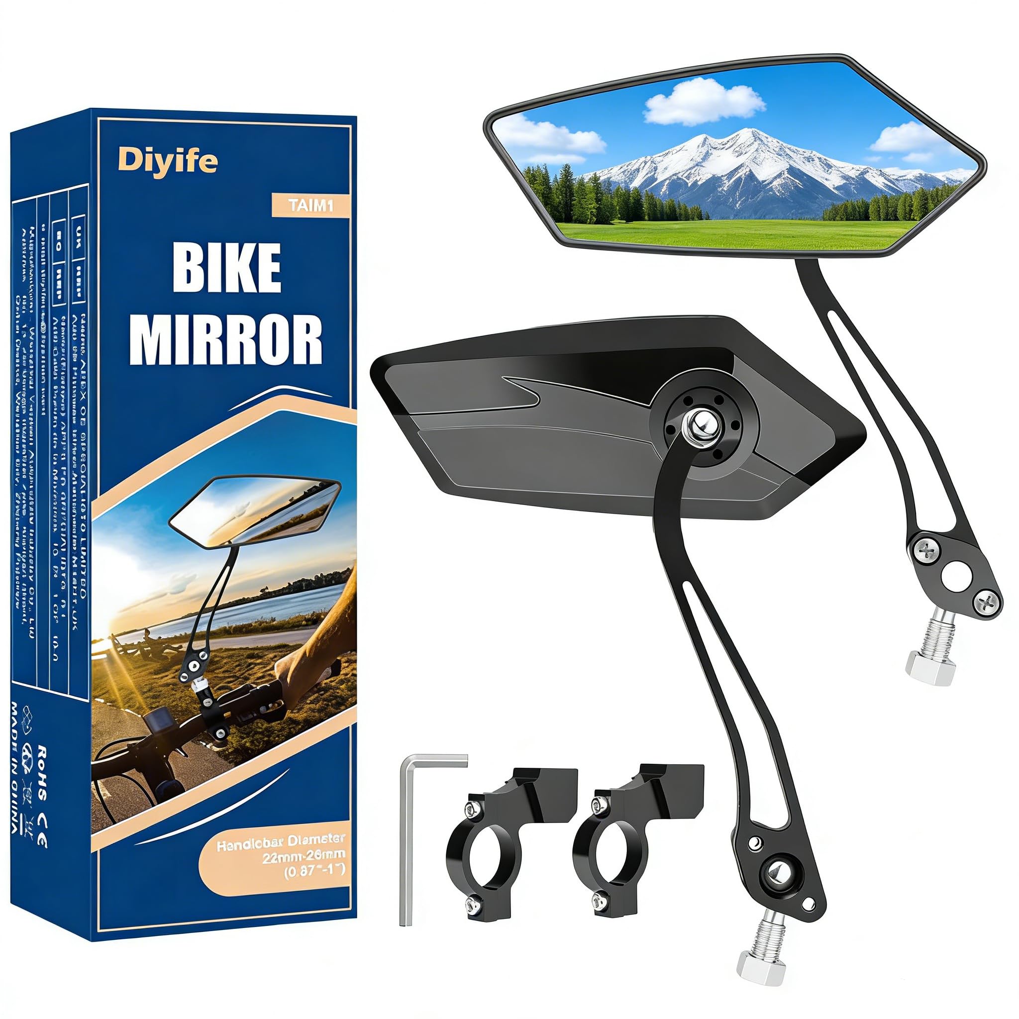 Diyife Bike Mirror, [A Pair] Aluminum HD Wide Angle Large Bicycle Rear View Mirror, 360°Adjustable Shockproof Bicycle Mirrors for Handlebar 22-25mm, Fit for Mountain Road Bike Scooter Motocycle 🍁 All In One Marketplace Canada
