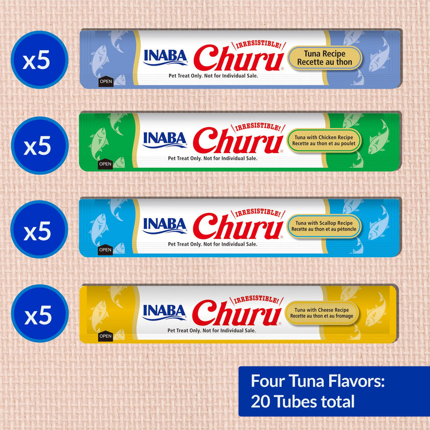 INABA Churu Cat Treats, Grain-Free, Lickable, Squeezable Creamy Purée Cat Treat/Topper with Vitamin E & Taurine, 0.5 Ounces Each Tube, 20 Tubes, Tuna Variety Box 🍁 All In One Marketplace Canada