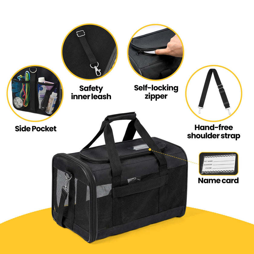 Conlun Cat Carrier Airline Approved, Soft-Sided Dog Carrier with Inner Safety Leash, Pet Transport Carrier for Small-Medium Cats Puppies up to 15 Lbs, Collapsible Travel Kitten Carrier Bag -Black M 🍁 All In One Marketplace Canada