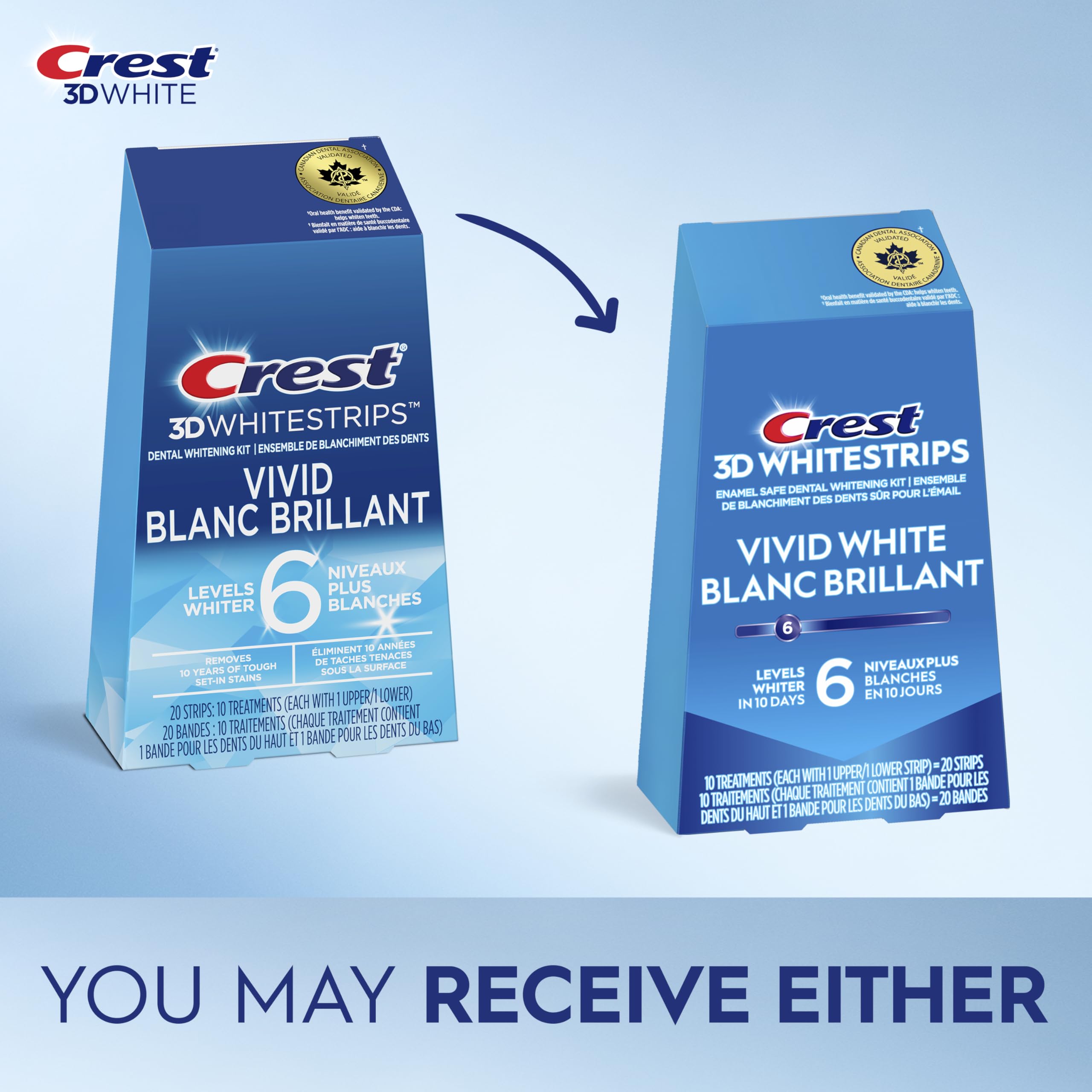 Crest 3D Whitestrips Vivid White At-home Teeth Whitening Kit, 10 Treatments, 6 Levels Whiter 🍁 All In One Marketplace Canada
