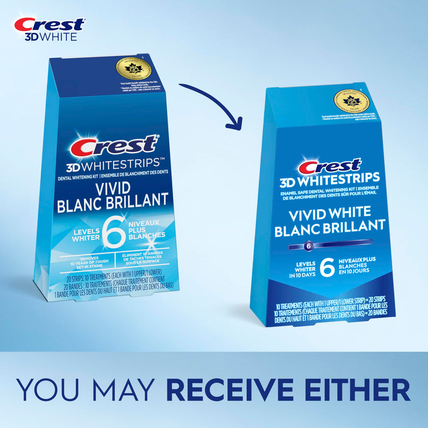 Crest 3D Whitestrips Vivid White At-home Teeth Whitening Kit, 10 Treatments, 6 Levels Whiter 🍁 All In One Marketplace Canada