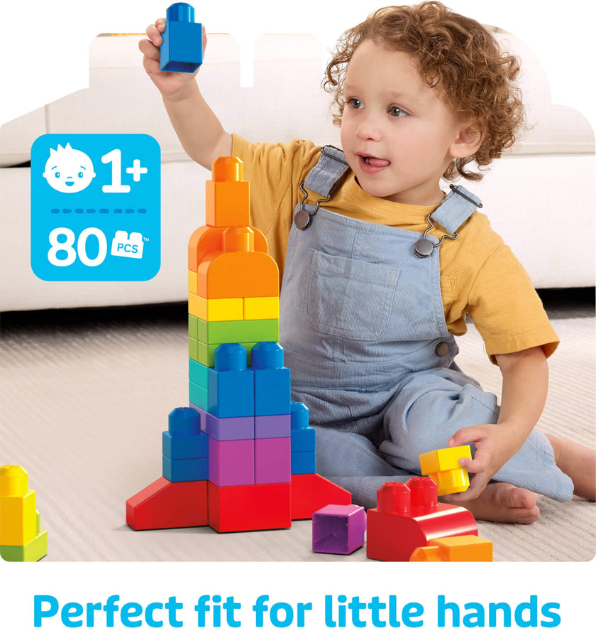 MEGA BLOKS First Builders Toddler Blocks Toys Set, Big Building Bag Collection with 80 Pieces and Storage, Blue, Ages 1+ Years 🍁 All In One Marketplace Canada