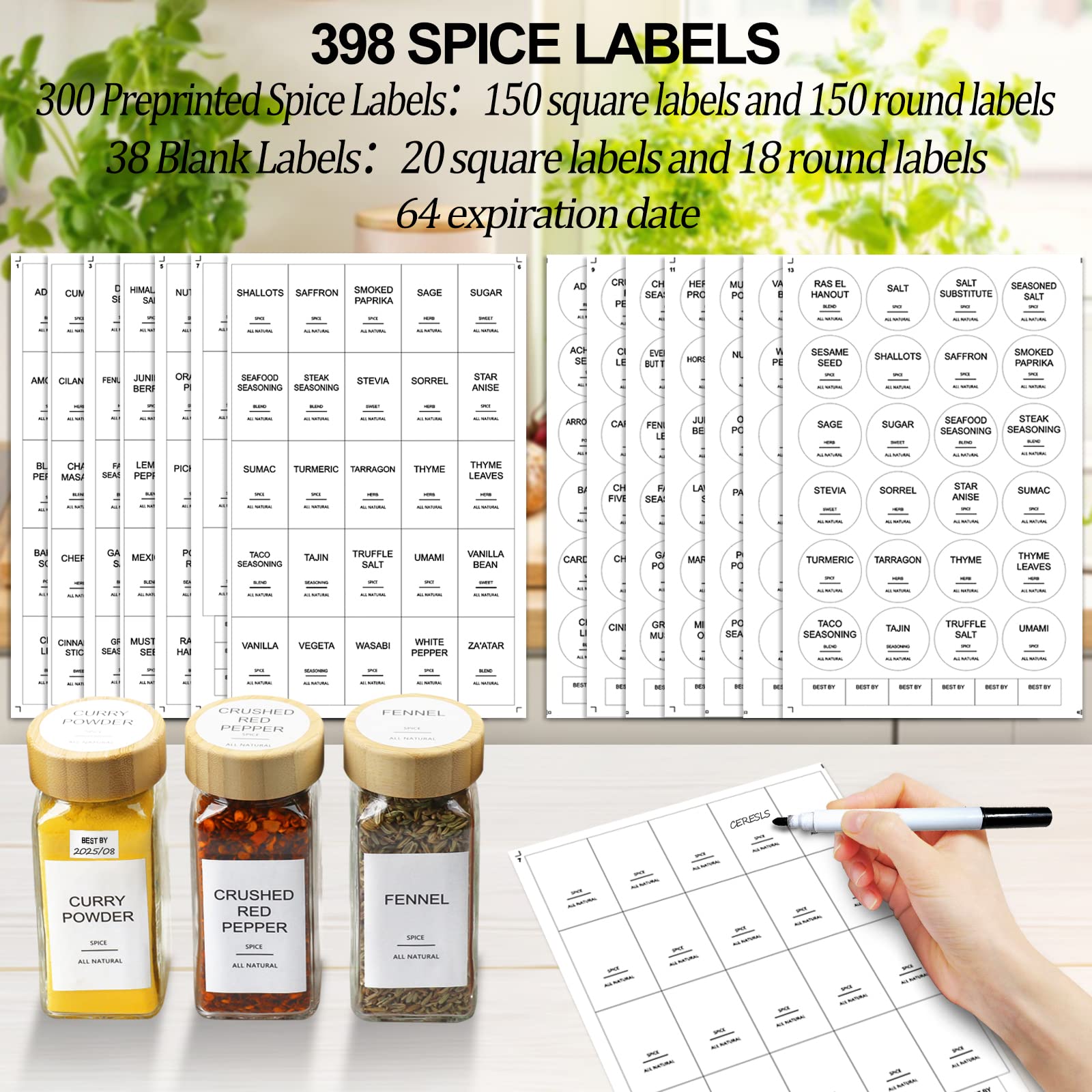 AISIPRIN 24 Pcs Glass Spice Jars with Bamboo Airtight Lids and 398 Labels, 4oz Empty Square Containers Seasoning Storage Bottles - Shaker Lids, Funnel, Brush and Marker Included 🍁 All In One Marketplace Canada