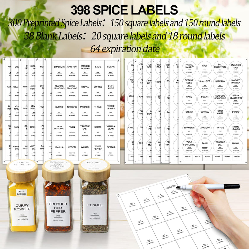 AISIPRIN 24 Pcs Glass Spice Jars with Bamboo Airtight Lids and 398 Labels, 4oz Empty Square Containers Seasoning Storage Bottles - Shaker Lids, Funnel, Brush and Marker Included 🍁 All In One Marketplace Canada
