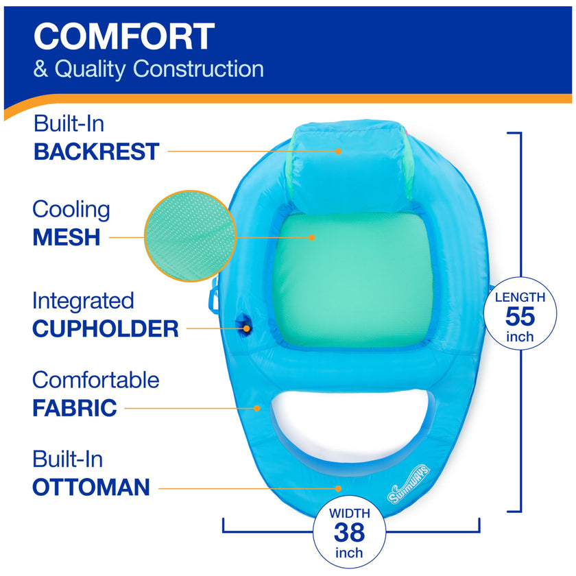 SwimWays Spring Float Premium Recliner Pool Lounger, Inflatable Pool Floats Adult with Fast Inflation for Ages 15 & Up, Sky Blue 🍁 All In One Marketplace Canada