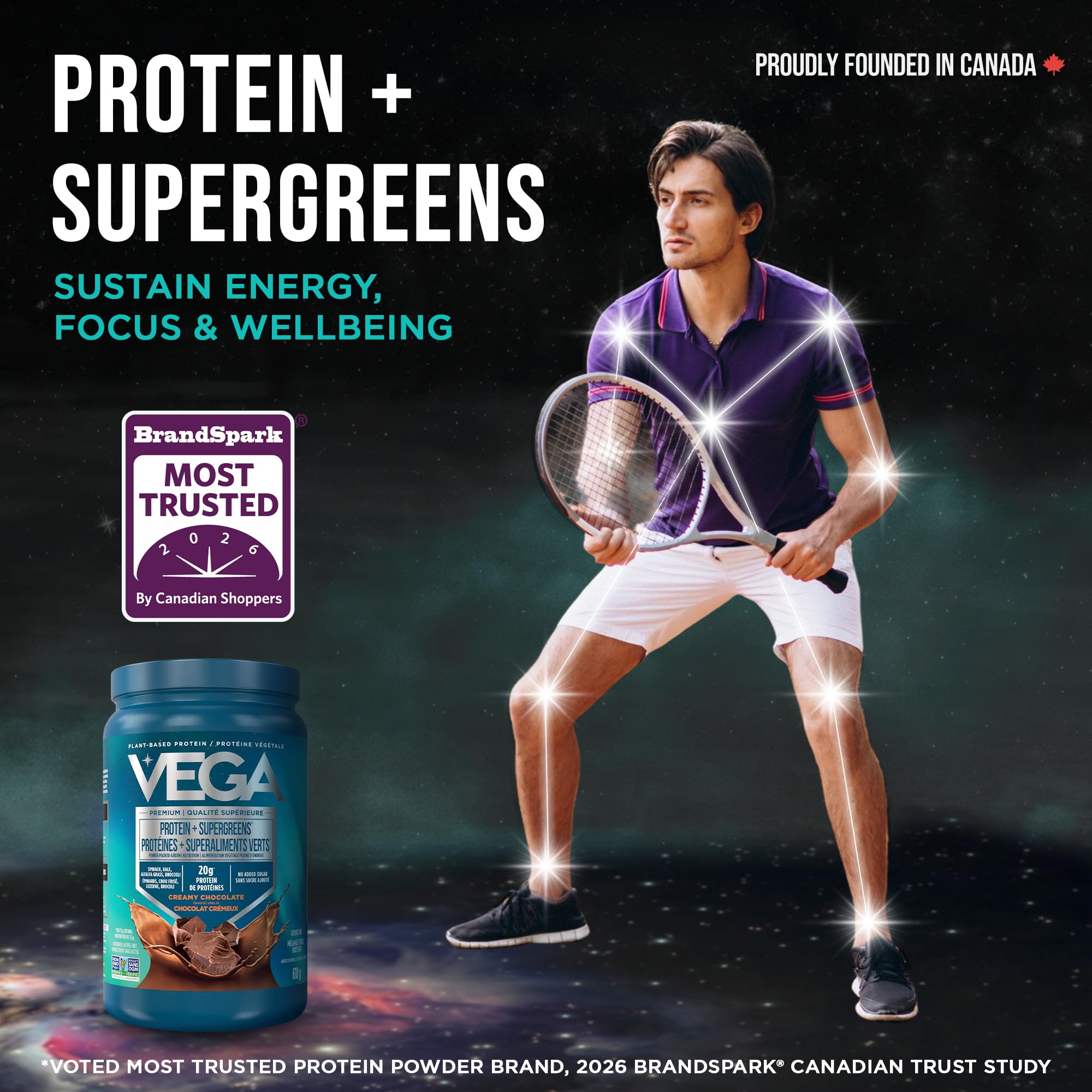 Vega Protein + Supergreens Vegan Plant Based Protein Powder – 20g Organic Pea Protein, Dairy-free, Healthy Breakfast Shake – Chocolate, 19 Servings, 618 grams (Pack of 1) 🍁 All In One Marketplace Canada