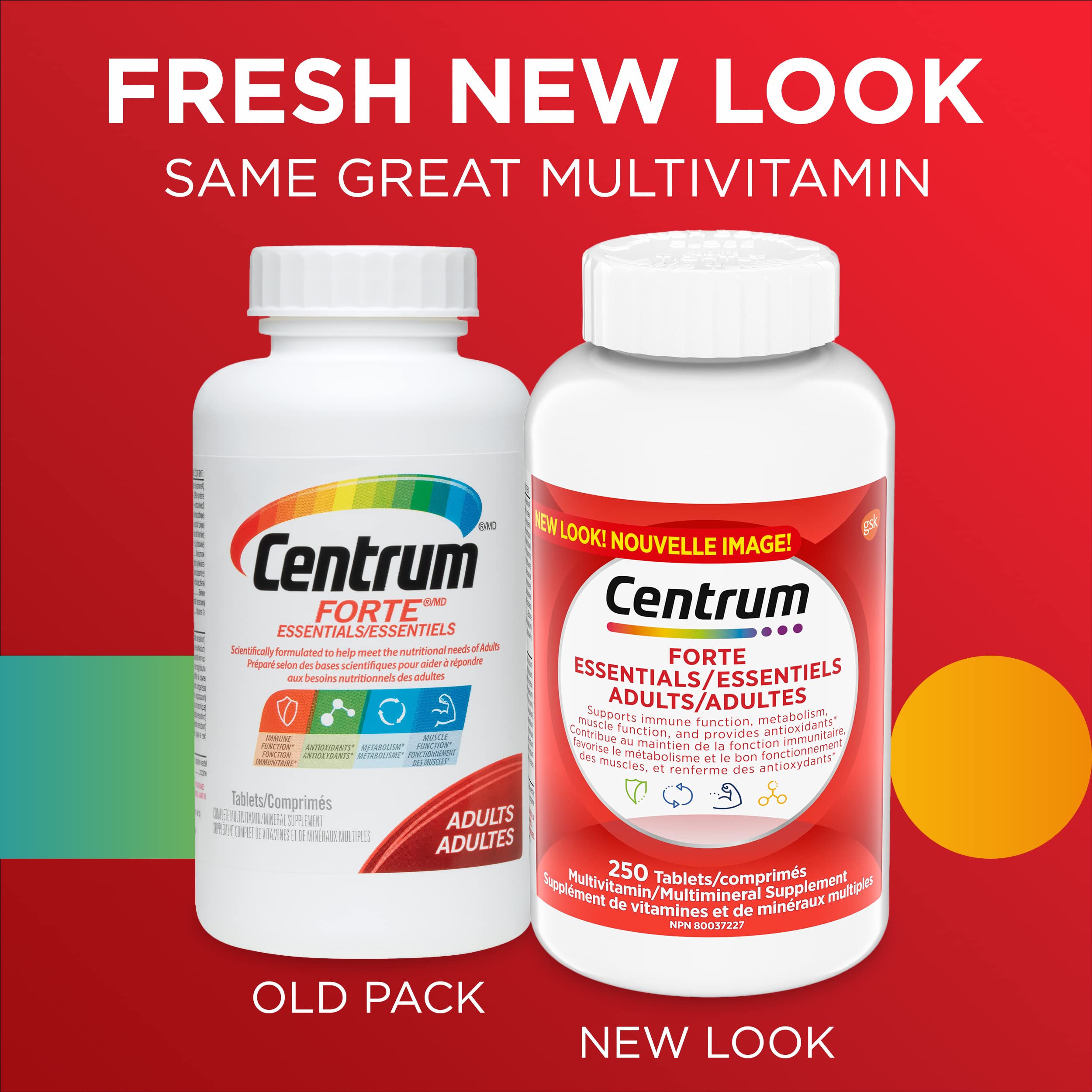 Centrum Adult Forte Essentials Mulitvitamins/Minerals Supplement for Men & Women, 250 Tablets (Packaging May Vary) 🍁 All In One Marketplace Canada