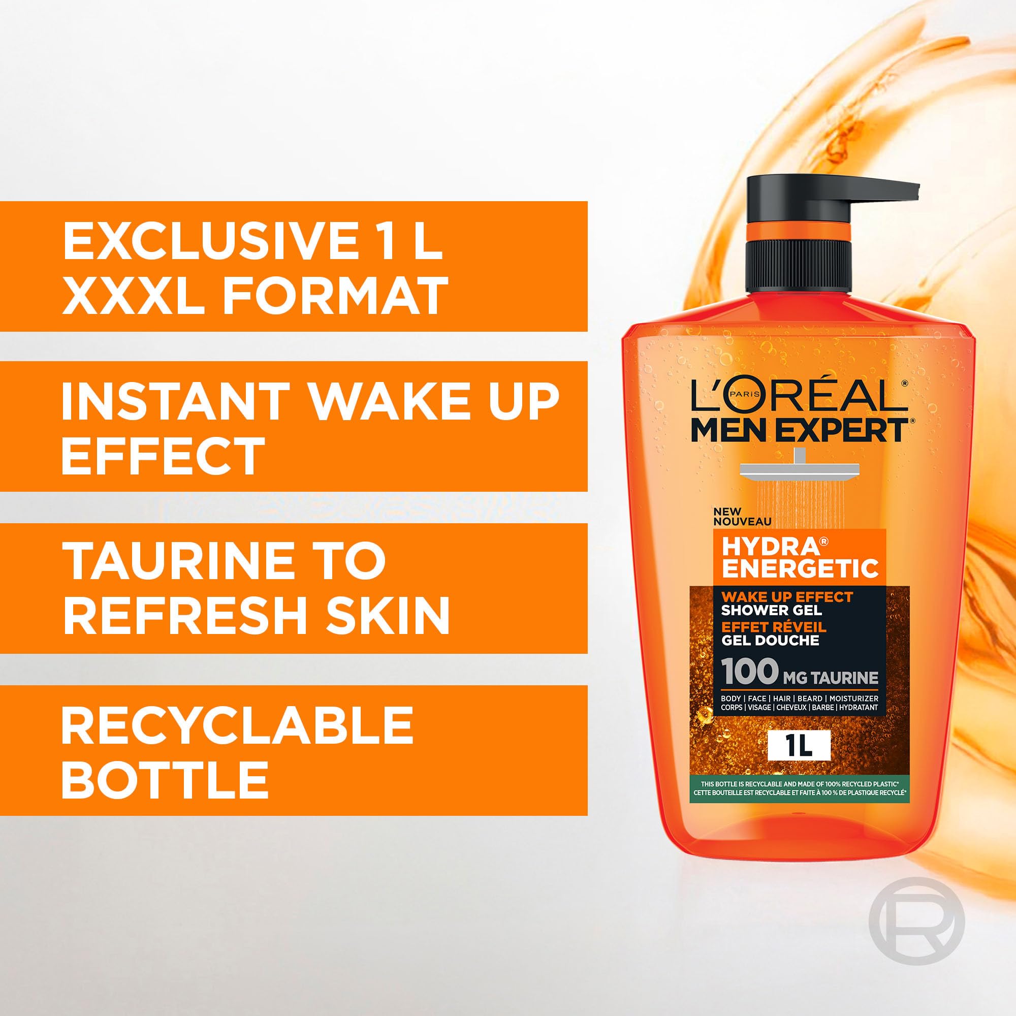 L'Oréal Paris Men Expert Hydra Energetic XXXL Shower Gel, Men's Taurine Body Wash for Body, Face, Hair & Beard, Energizing & Wake Up Effect, 1 Litre 🍁 All In One Marketplace Canada