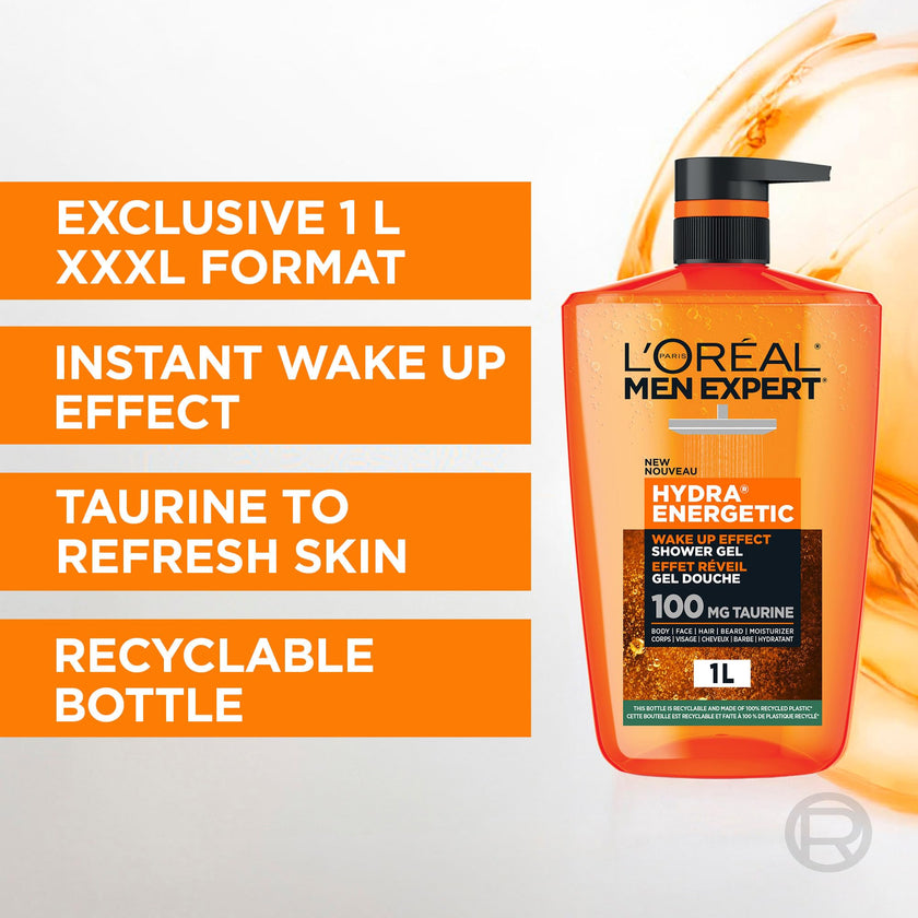 L'Oréal Paris Men Expert Hydra Energetic XXXL Shower Gel, Men's Taurine Body Wash for Body, Face, Hair & Beard, Energizing & Wake Up Effect, 1 Litre 🍁 All In One Marketplace Canada