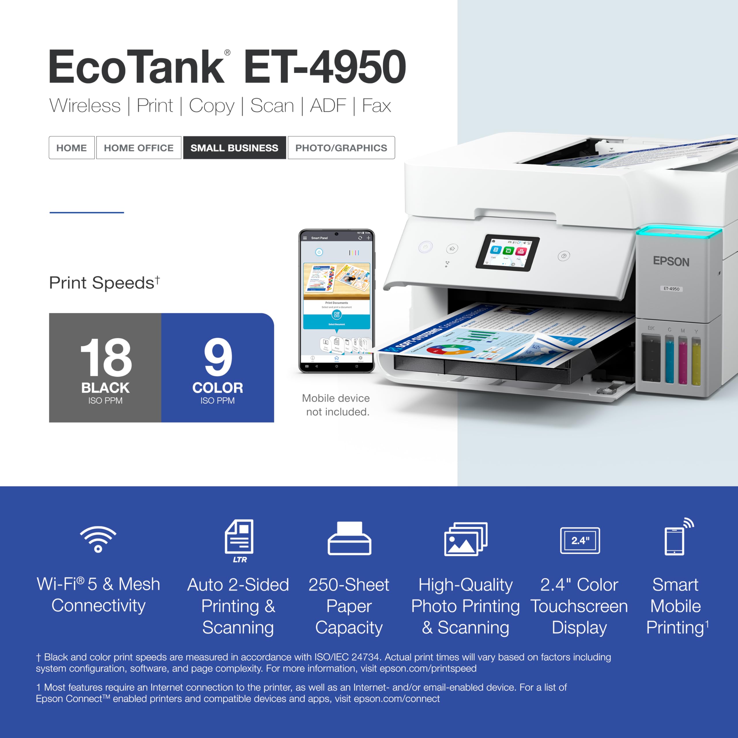 Epson EcoTank ET-4950 Wireless Color All-in-One Supertank Printer - Black 🍁 All In One Marketplace Canada