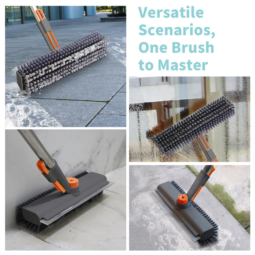 3 in 1 Floor Scrub Brush with Long Handle and 360° Rotation Head, Multi-Purpose Cleaning Brush, Including Flat Bristle Brush, Angled Bristle Brush and Scraper 🍁 All In One Marketplace Canada