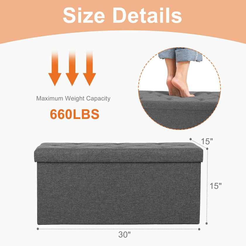 Sweetcrispy Folding Storage Ottoman Bench, Light Grey, Entryway Bench for Living Room, Ottomans with Storage for Bedroom, Heavy Duty 660 lbs Load Capacity, Linen Footrest Seat 🍁 All In One Marketplace Canada