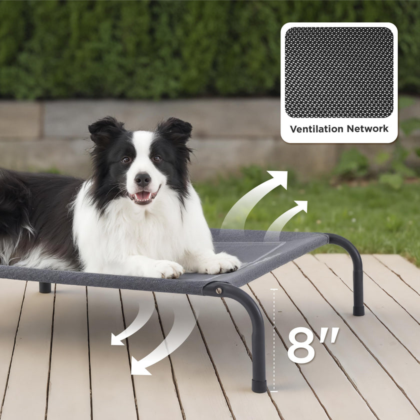Bedsure Large Elevated Outdoor Dog Bed - Raised Dog Cot for Large Dogs, Portable Outdoor Pet Bed for Camping or Beach, Cooling Summer Frame with Breathable Mesh, Grey, 49 Inches 🍁 All In One Marketplace Canada