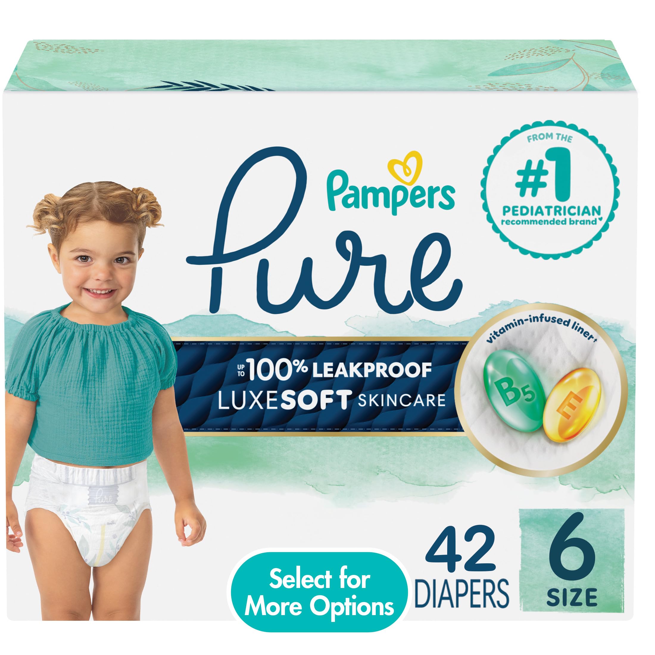Pampers Pure Baby Diapers, Size 6, Up to 100% Leakproof, Premium Hypoallergenic Soft Diapers, 1 Pack (Count of 42) 🍁 All In One Marketplace Canada