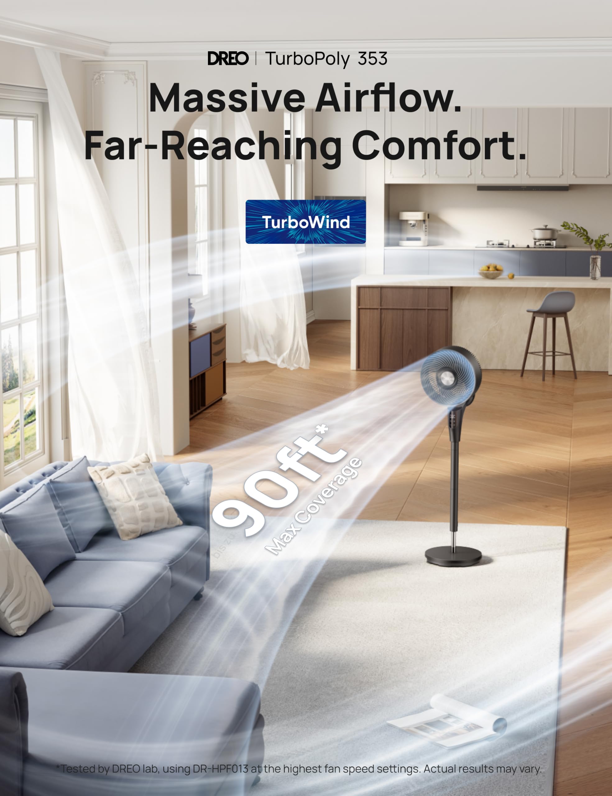 DREO Fan for Bedroom, 90° Oscillating Standing Fan, 20dB Quiet, 90ft Pedestal Fans for Room Office, DC Motor, 8+H Speeds, 3 Modes, 38-42'' Adjustable Height, Remote, 8H Timer, 105° Manual Vertical 🍁 All In One Marketplace Canada