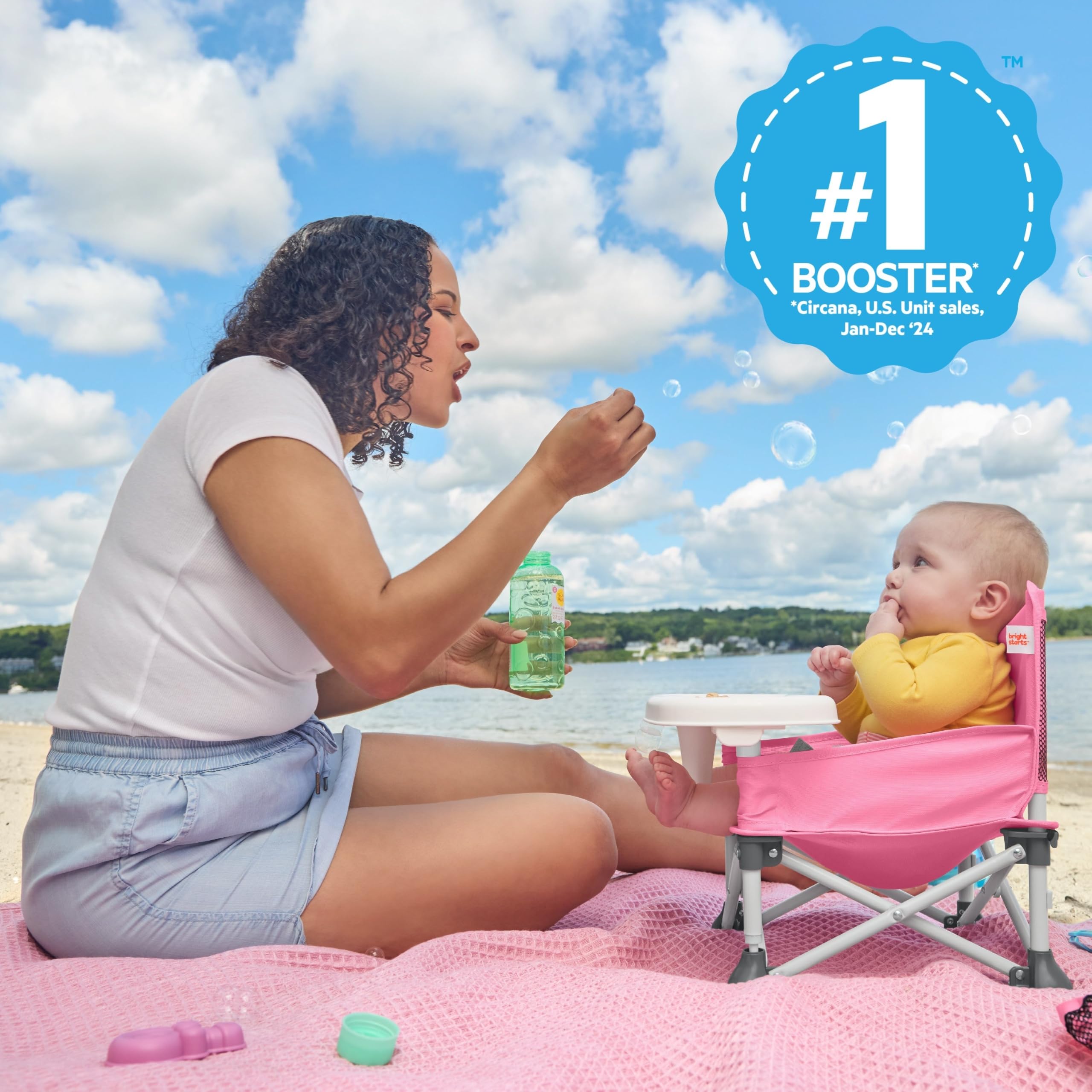 Bright Starts Pop 'N Sit Portable Booster, Indoor/Outdoor Use, Floor Seat with Feeding Tray, Pink, 6 Mos - 3 Yrs 🍁 All In One Marketplace Canada