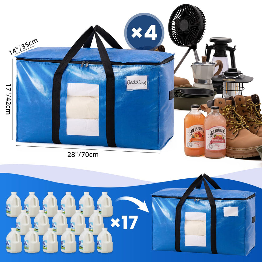 TAILI Extra Large Moving Bags, Heavy Duty Totes for Storage with Visible Window, U-Shaped Around Handles, Storage Contrainer Box for Space Saving, Blue, 4 Pack 🍁 All In One Marketplace Canada