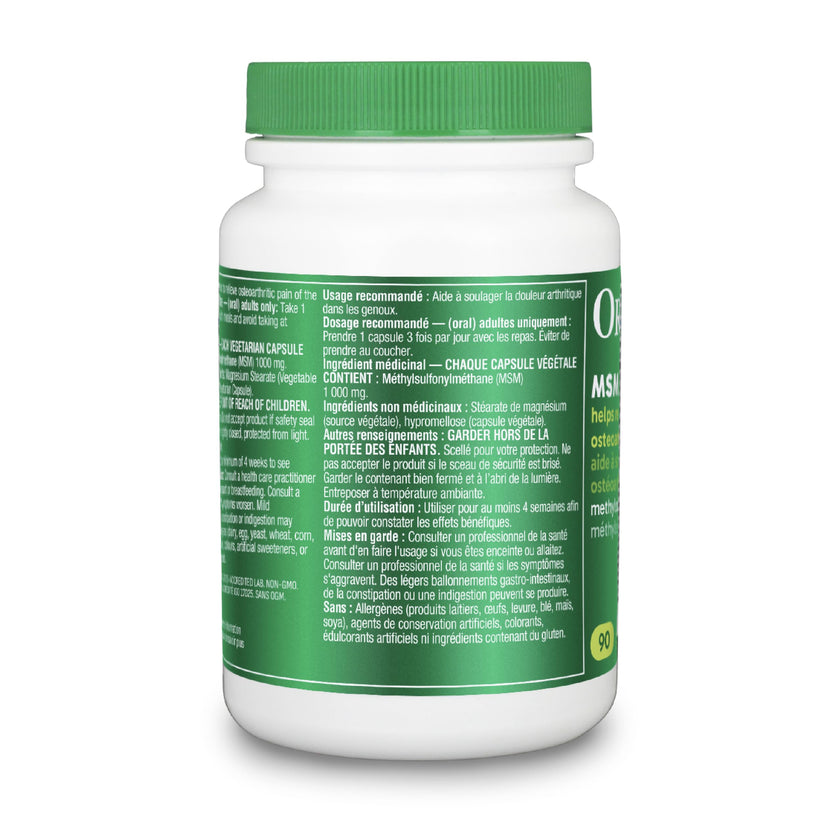Organika MSM - Joint Support and Inflammation Relief Supplement | Supports Healthier Joints, Bones and Cartilage | Stronger Hair, Skin and Nails | Potent Antioxidant | 1,000mg of MSM - 90 vcaps 🍁 All In One Marketplace Canada