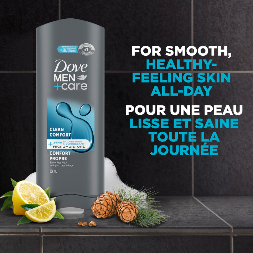 Dove Men+Care Body and Face Wash with 24-hour Nourishing Micromoisture, Clean Comfort, Men's Body Wash, 532mL, Pack of 4 🍁 All In One Marketplace Canada