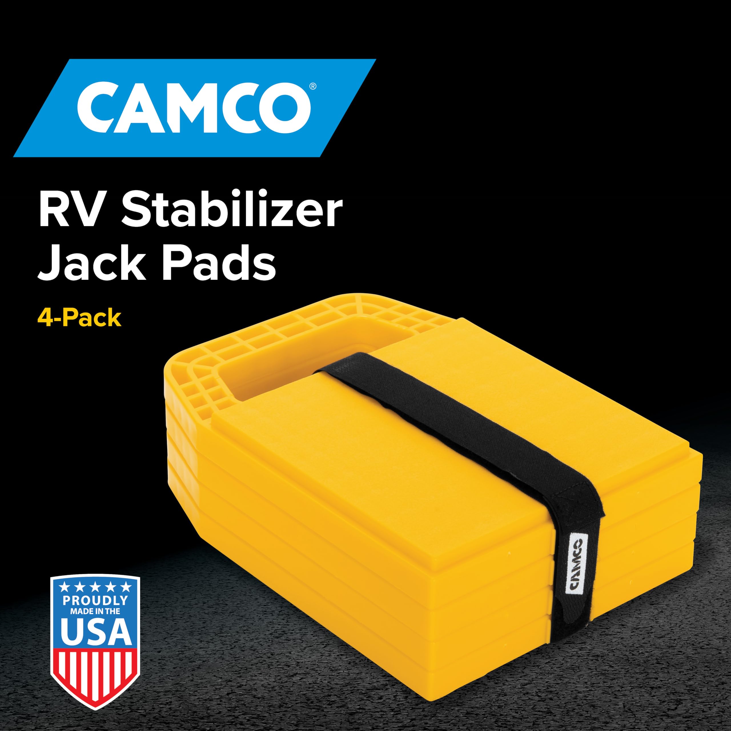 Camco RV Stabilizing Jack Pads, Helps Prevent Jacks from Sinking, 6.5 Inch x 6.5 Inch Pad - 4 Pack (44595), Yellow 🍁 All In One Marketplace Canada