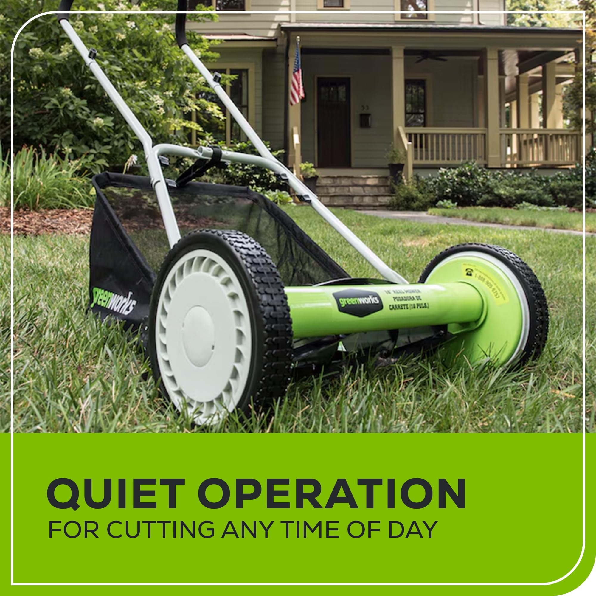 Greenworks 16-Inch Reel Lawn Mower with Grass Catcher 25052,Black/Green, 47