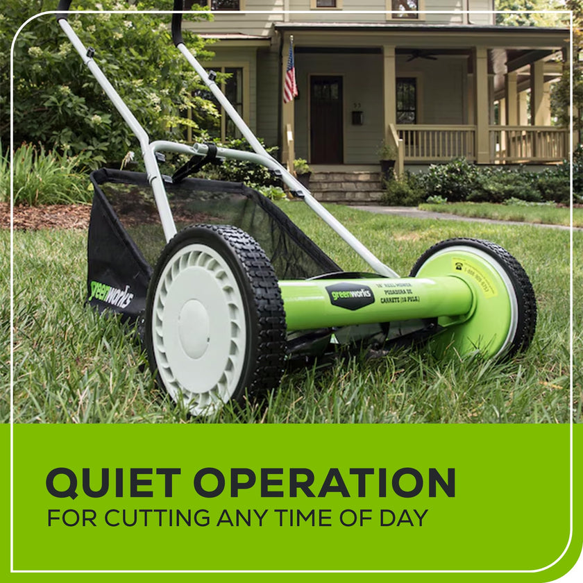 Greenworks 16-Inch Reel Lawn Mower with Grass Catcher 25052,Black/Green, 47