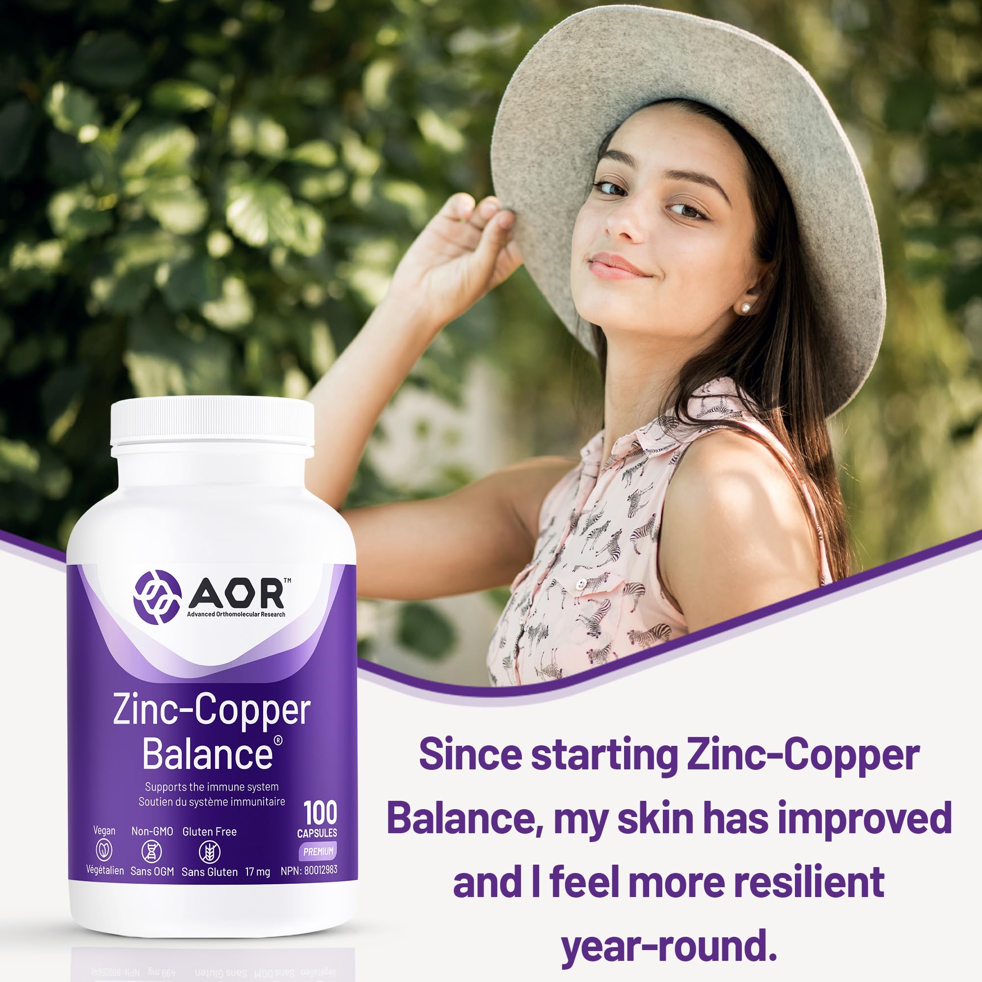 AOR Zinc Copper Balance 17mg, 100 V-Caps, 100-Day Supply - Nutrient Support for Skin, Hair, Bone & Overall Wellness, NON-GMO & Gluten-Free, Easy-to-Swallow, Zinc & Copper Supplements for Men & Women 🍁 All In One Marketplace Canada