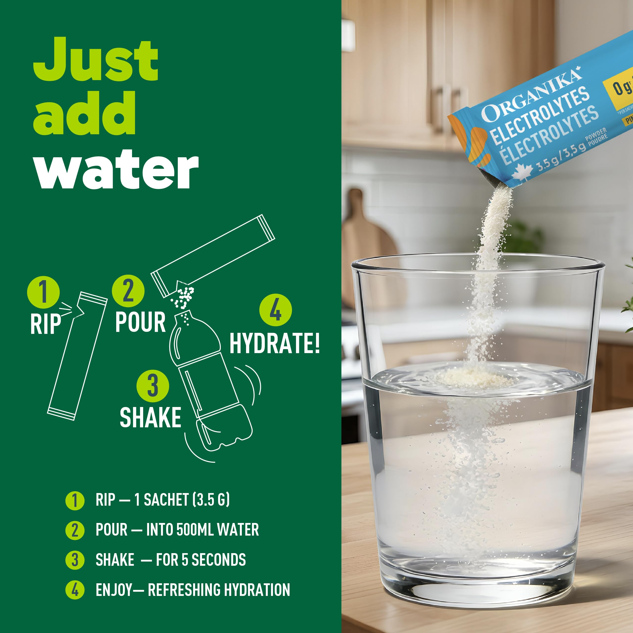 Organika Canadian-Made Electrolytes Powder with Vitamin C & Prebiotic Fibre - Sugar-Free Hydration Drink Mix - Pineapple Passionfruit - 20 Single-Serve Sachets x 3.5g 🍁 All In One Marketplace Canada